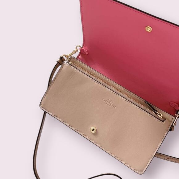 COACH ANNA FOLDOVER CLUTCH CROSSBODY IN SIGNATURE JACQUARD W/ STRIPES PINK TAFFY - Picture 6 of 7